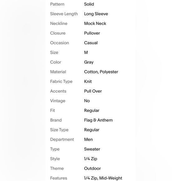 Flag & Anthem Mens 1/4 Zip Sweater Pullover Medium Grey Mid-Weight NWT - Picture 12 of 12